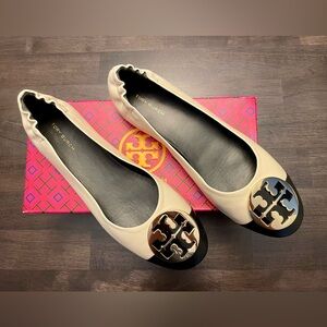 NEW Tory Burch Claire Cap-Toe Ballet Flats – Leather, Double T Hardware